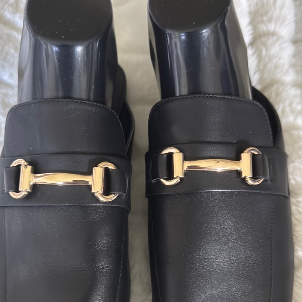 Steve Madden Black Leather Slip-On Mules with Gold Bit - Picture 8 of 13